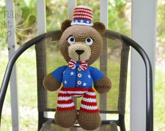 READY TO SHIP 4th of July Independence Day Crochet Teddy Bear 18" Tall