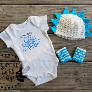 Newborn One Day I'll Make History Crochet Beanie, Body Suit, & Leg Warmers image 1