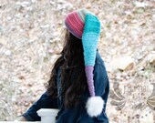 READY TO SHIP Long Stocking Hat Fuzzy Pom Pom Crochet Beanie One Size Teen Adult