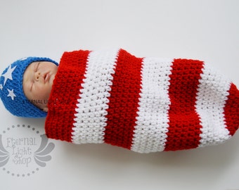 Newborn-12 Months Independence Day July 4th Crochet Cocoon & Hat Set