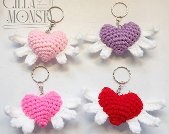 Crochet Valentine's Day Flying Heart Keychains