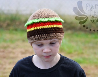 ALL SIZES Burger Crochet Beanie Hamburger Cheeseburger