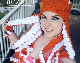 Orange/White Octopus Kraken Hat Adult Size