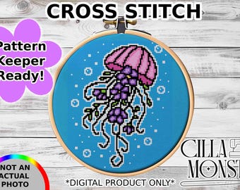 Jellyfish Flowers Cross Stitch Pattern INSTANT Download Pattern Keeper Ready
