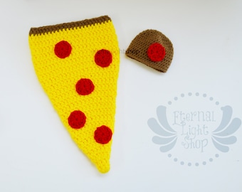 Newborn-12 Months Pizza Slice Crochet Cocoon & Hat Set