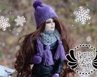 READY to SHIP BJD Size 8-9" Crochet 3Piece Set, Beanie, Gloves and Scarf