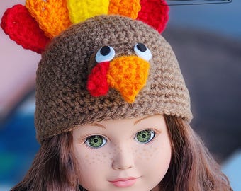 Thanksgiving Turkey Crochet Doll Hat 11-12"