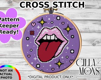 Lips & Tongue Cross Stitch Pattern INSTANT Download Pattern Keeper Ready