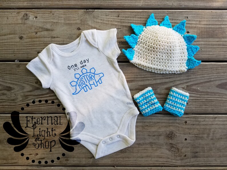 Newborn One Day I'll Make History Crochet Beanie, Body Suit, & Leg Warmers image 1