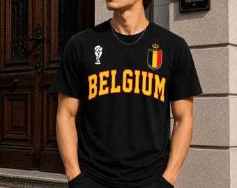 Belgium Football Fan Shirt, World Cup Supporter Tee, Black Match Day Apparel