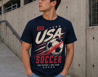 T-shirt de fan USA Soccer 2026, T-shirt bleu marine pour le jour du match de l'équipe One Nation