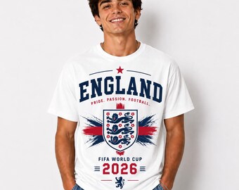 England Football World Cup 2026 Supporter T-Shirt, Three Lions Fan Tee