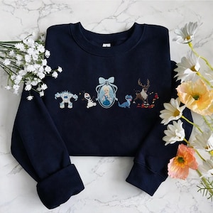 Embroidered Elsa Olaf Sven Portrait Baby Tee, Vintage Retro Cartoon T-shirt, Disney Fan Sweatshirt, Theme Park Vacation image 6