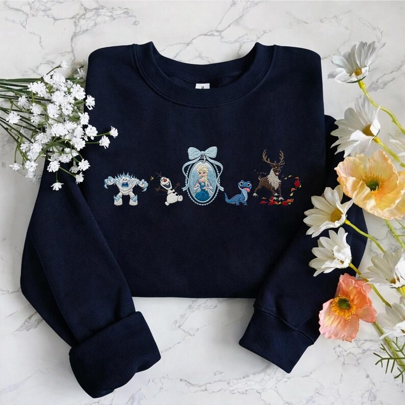 Embroidered Elsa Olaf Sven Portrait Baby Tee, Vintage Retro Cartoon T-shirt, Disney Fan Sweatshirt, Theme Park Vacation image 6
