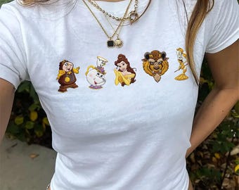Embroidered Beauty and the Beast Baby Tee, Retro 90s Cartoon T-shirt, Vintage Disney Lovers Sweatshirt, Theme Park Trip