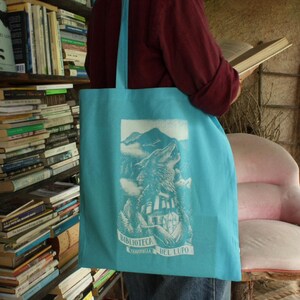 Shopper in cotone - grafica di Rocco Lombardi per la Biblioteca del Lupo- Tote borsa Lupo serigrafata - esemplari unici