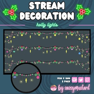 Christmas Holly String Light Twitch Stream Overlays – Digital Download (Pack of 3)
