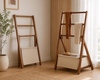Bamboo Bedroom Coat Rack, Simple Clothes Storage Shelf, Wooden Entryway Organizer Rack, Foldable Clothes Drying Rack.