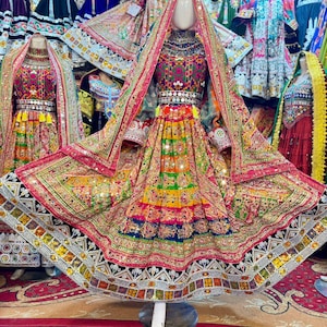 Handmade Afghan Kochi Kuchi Patchwork Dress with Mirror & Coin Embellishments | Traditional Afghan Wedding Dress | Multicolor Festival Outfi