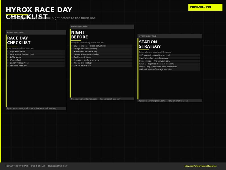 Hyrox Race Day Checklist PDF | Athlete Prep Guide (digital Download) - Etsy