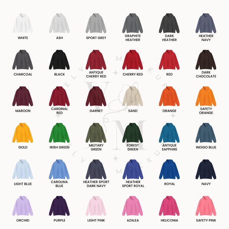 Gildan 18500 Size & Color Chart Mockup - Canva Template - Etsy UK