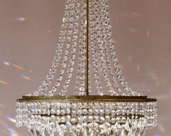 Antique Brass Vintage Crystal Chandelier: French Empire Period Lighting (Duty-Free)