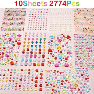 2774pcs Gem Stickers Jewels for Crafts, Self Adhesive Rhinestone Jewel Stick on Gems, Acrylic Bling Heart Stickers, Craft Supplies for Kids bild 3