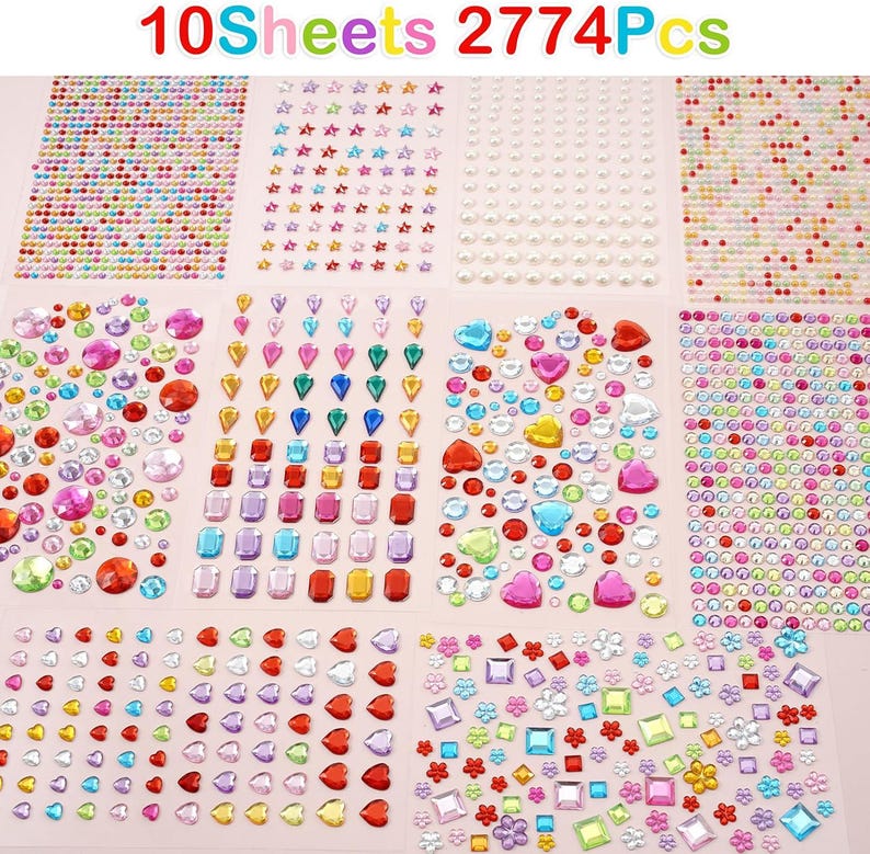2774pcs Gem Stickers Jewels for Crafts, Self Adhesive Rhinestone Jewel Stick on Gems, Acrylic Bling Heart Stickers, Craft Supplies for Kids bild 3