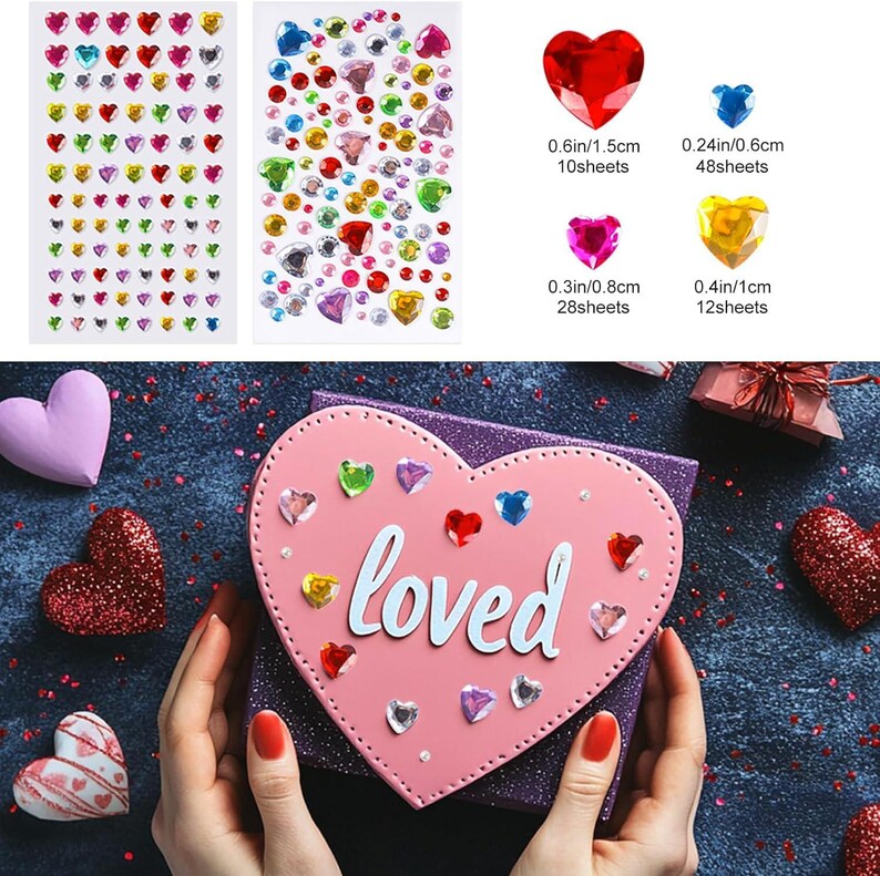2774pcs Gem Stickers Jewels for Crafts, Self Adhesive Rhinestone Jewel Stick on Gems, Acrylic Bling Heart Stickers, Craft Supplies for Kids bild 8