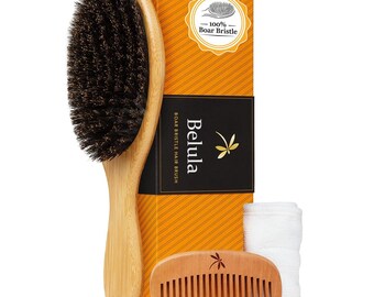 Belula 100% Boar Bristle Hair Brush Set, Medium Brush for Thin and Fine Hair, Smoothing Hairbrush, Everyday Hair Care