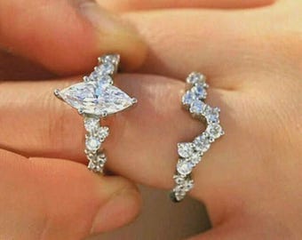 Marquise Cut Moissanit Verlobungsring Set | Vintage Brautring Set | 925 Sterling Silber Ehering | Versprechen Silberring für Frauen