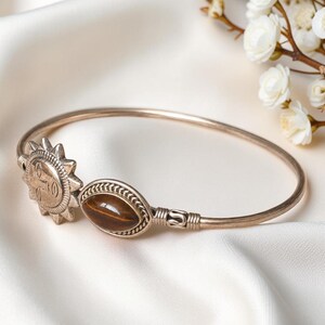 Tiger’s Eye Marquise-Sun 925 Sterling Silver Bangle Bracelet – Confidence & Strength Crystal Jewellery