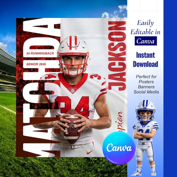 American Football Senior Athlete Poster Template | Match Day Canva Banner (Digital Download)
