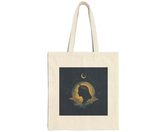 Moonlight Goddess Canvas Tote Bag Spiritual Feminine Gift — Premium Celestial Canvas Tote Bag | Modern Mystic
