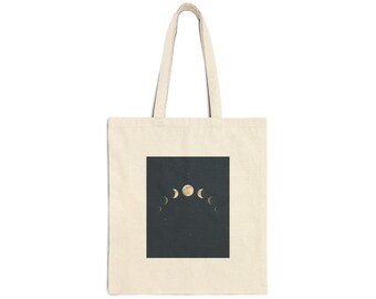 Celestial Moon Phases Canvas Tote Bag Spiritual Gift — Premium Celestial Canvas Tote Bag | Modern Mystic