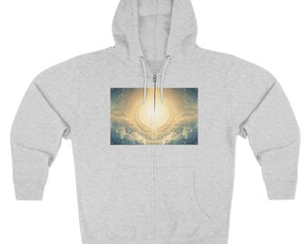 Healing Energy Unisex Hoodie Spiritual Wellness Gift — Celestial Full-Zip Wellness Hoodie | Modern Mystic