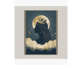 Moonlight Goddess Wall Art Print Spiritual Feminine Gift — Premium Celestial Affirmation Print | Modern Mystic
