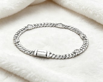 Heart Cuban Chain Bracelet,Meaningful Silver Bracelet Gift | Elegant Charm Jewelry | Special Occasion Present for Her