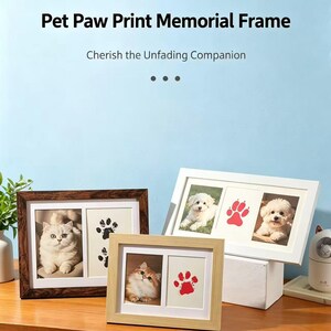 Pet Lover Gift, Pet Paw Print Keepsake Frame Kit with Ink Pad, Dog Cat Owner Birthday Christmas Gift, Wooden Pet Memory Photo Frame