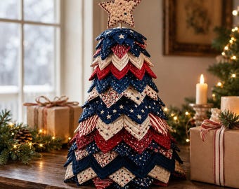 Kit para hacer un árbol de Navidad acolchado, manualidades con tela patchwork, decoración navideña patriótica para mesa, 30 x 35 cm.