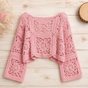 Crochet granny square bolero sweater pattern (digital download) - oversized bell bohemian pattern (instant download)