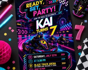 Go Kart Racing Birthday Invitation, Editable Canva Template (Digital Download)