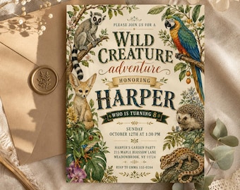 Wild Animal Birthday Invitation, Jungle Safari Creature Adventure Party Invite, Editable Kids Birthday Template