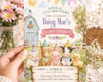 Farm Birthday Invitation, Little Farm Friends Barnyard Party Template (Digital Download)