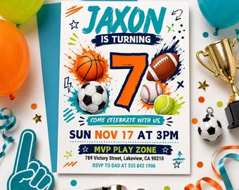 Sports Birthday Invitation, All Star Party Invite, MVP Play Zone (Canva Template)
