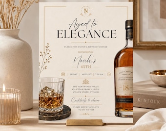 Invitation d'anniversaire vieillie pour élégance, invitation à une fête whisky bourbon (modèle de toile modifiable)