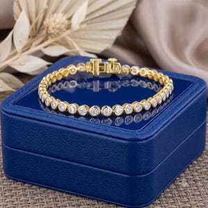 Pulsera de tenis con engaste de diamantes cultivados en laboratorio, redondos de 8 quilates, oro amarillo de 14k, certificado.