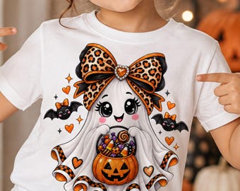 Cute  Ghost PNG | Halloween Ghost Sublimation Design | Leopard Bow Ghost | Halloween Shirt PNG | Digital Download