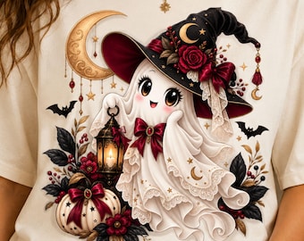 Dark Coquette Ghost PNG, Gothic Ghost PNG, Vintage Lace Ghost Sublimation, Dark Academia Halloween PNG, Witch Ghost Shirt Design
