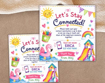 Playground Playdate cards, Summer play date card, Printable End of School Tags for Kids, Play Date Business Card, Stay in Touch Contact Card